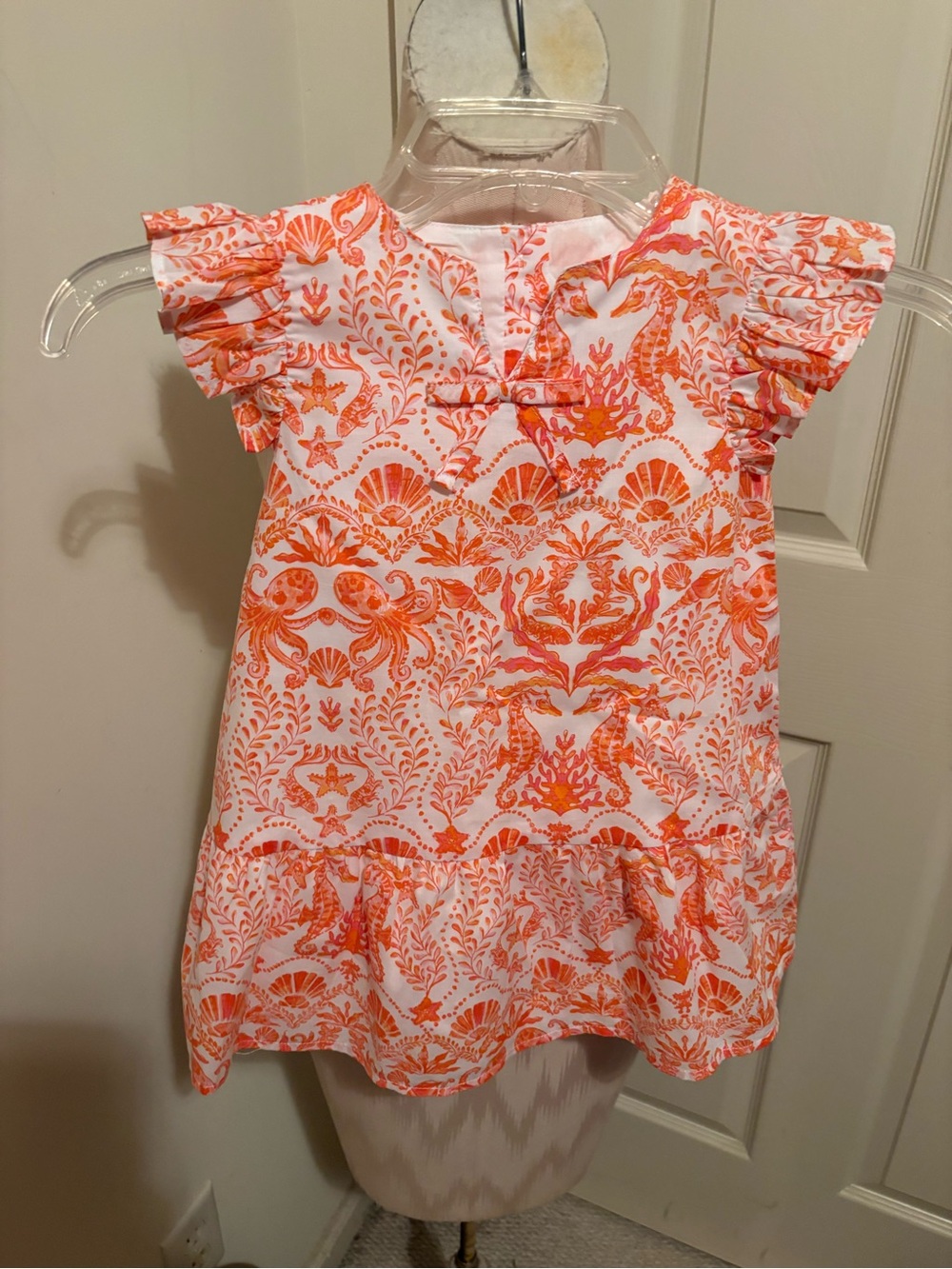 Girls Orange Print Ruffle Sleeve Dress size 3 $64 lined nwt